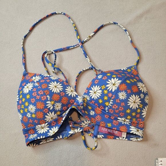 Adore Me Nadzia Bikini Bra Blue Floral Size Medium - Picture 1 of 5